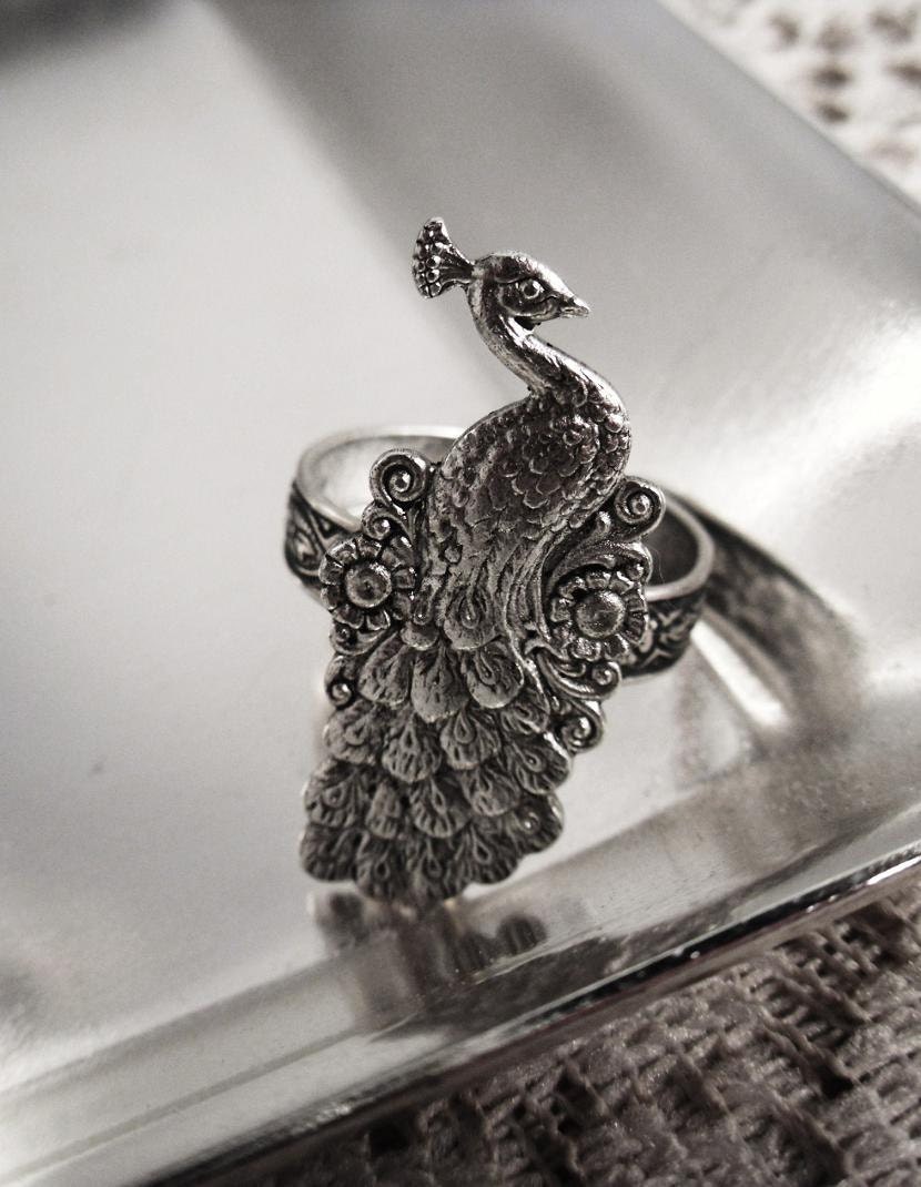 Ring Silver Peacock ,Wedding Bridal Jewelry antiqued sterling silver symbolic