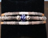 Three Strand Hemp and Leather Beaded Bracelet