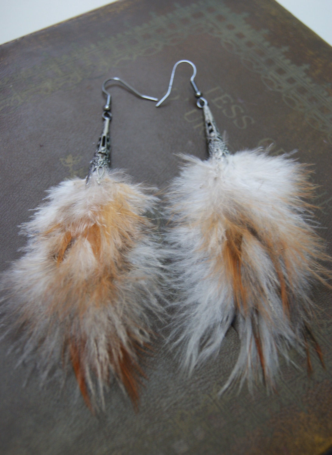 Long Cone Ivory Feather Earrings