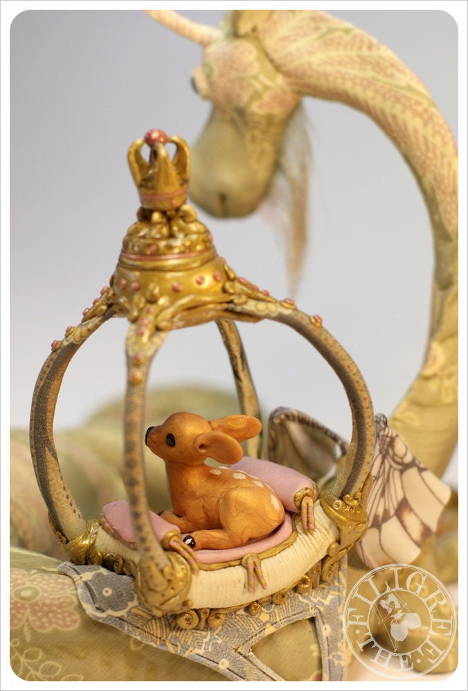 Dragon Sculpture with Deer - ooak art doll by the Filigree