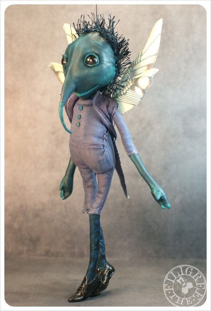 Petite Pest - Mosquito -  ooak Art Doll - Handmade Fairy Tale doll by the Filigree - Purple