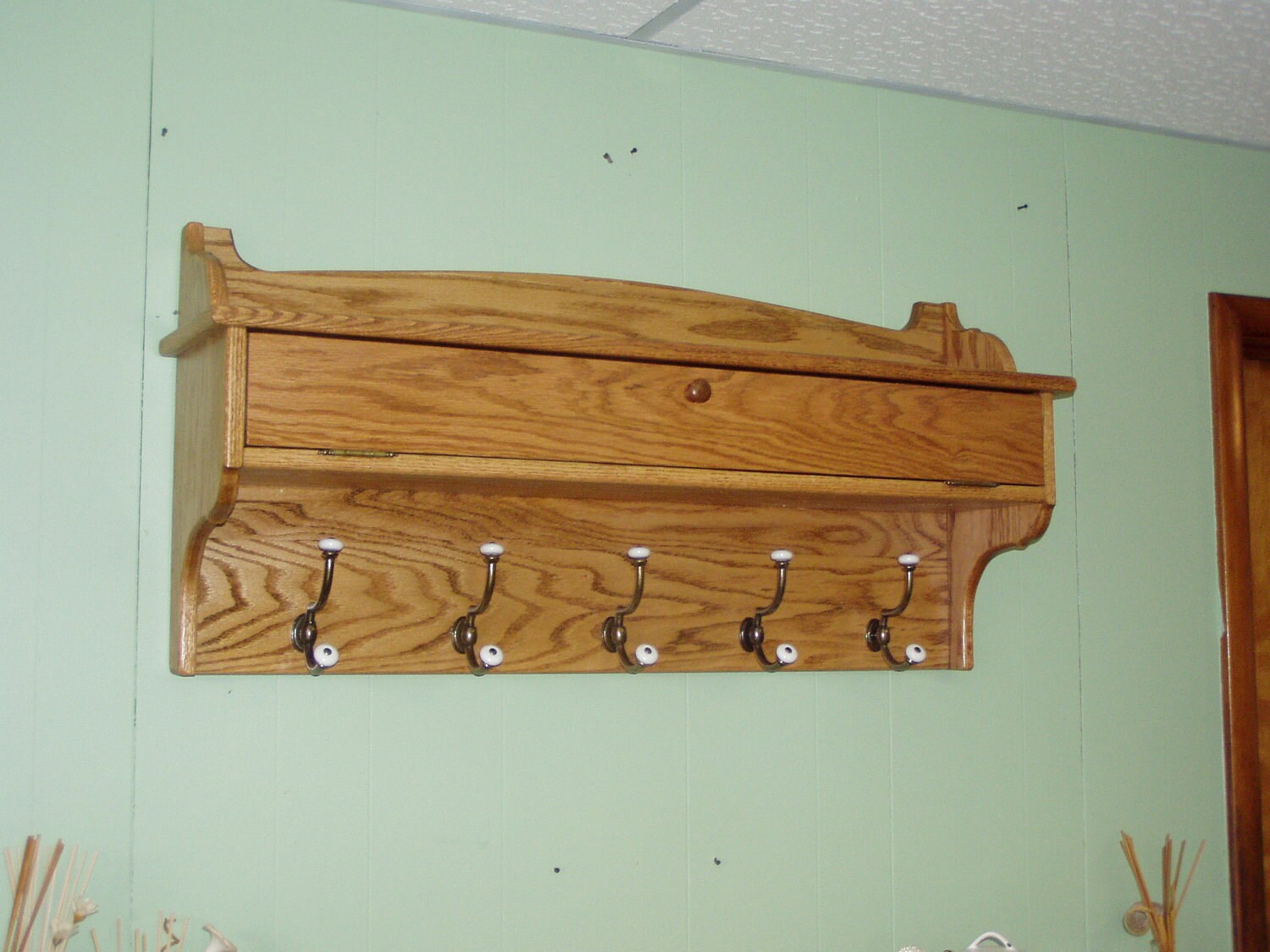 Coat Rack Glove Storage Oak Wall Shelf 40 by appletreewoodcrafts