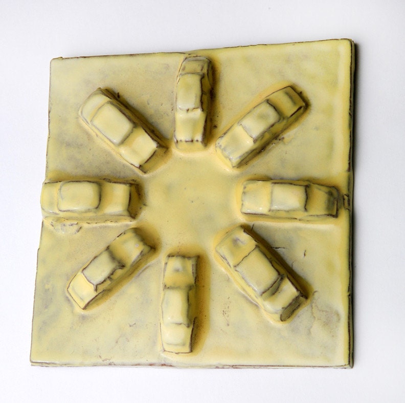 Car Tile Yellow Stoneware Ceramic Parking Lot Square 5 1/2 Inch