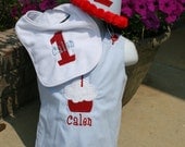 Boys Birthday Set  Jon Jon Hat and Bib Size 12mo to 4T  ANY COLOR SCHEME