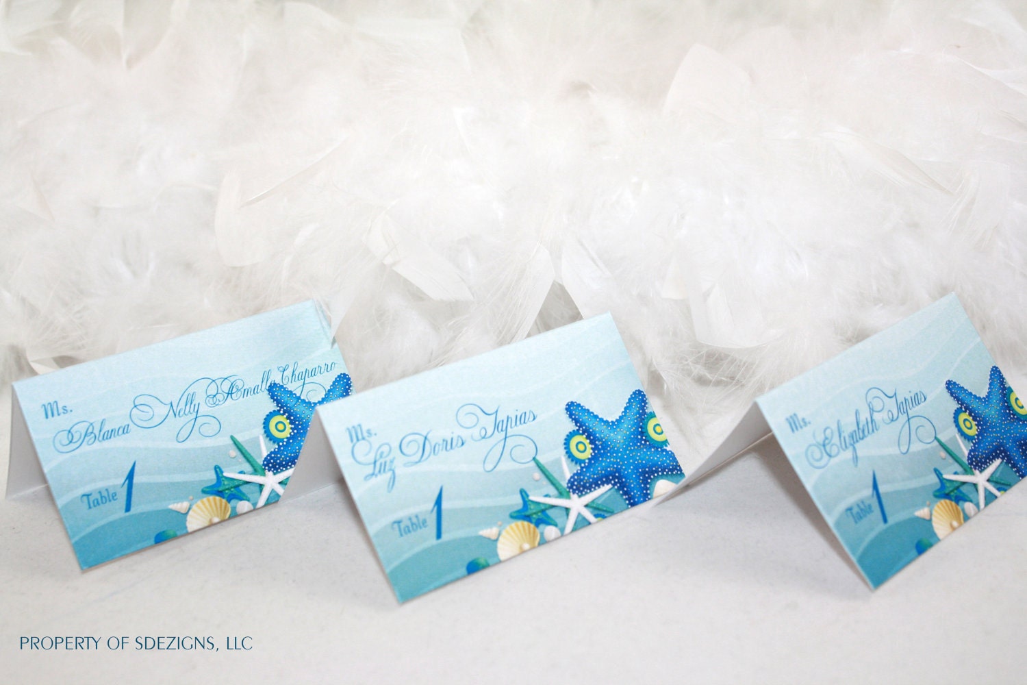 Escort cards place cards - Sea shells and Starfish Destination Beach wedding design Il_570xn