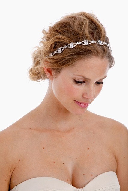 078 - Oval Rhinestone Chain Headband-Crystal Headband, Wedding Headband, Bridal Headband, Wedding Headpiece, Bridal Headpiece, tie on