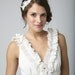 Vintage lace trim bridal headband on off white silk ribbon ties