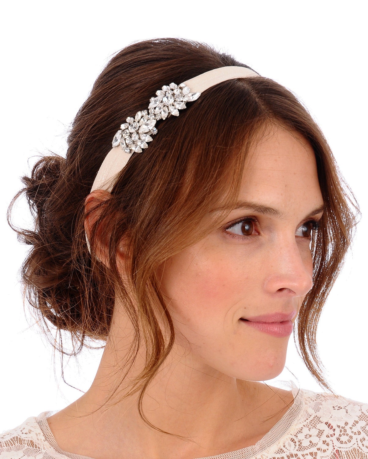 333 - AIMEE Lux Headpiece - bridal, comb, rhinestone, crystal, veil, brooch, wedding, tiara, head piece, elastic