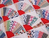 Antique quilt 1930s bright Fans feedsack