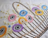 Antique bedspread embroidered flower basket 1920s 30s