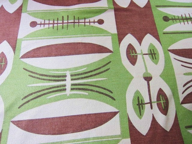 Mid century modern fabric 1950s hand printed