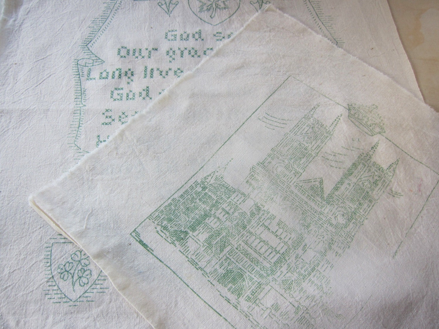 Coronation antique stamped embroidery panels 1936 or 1910