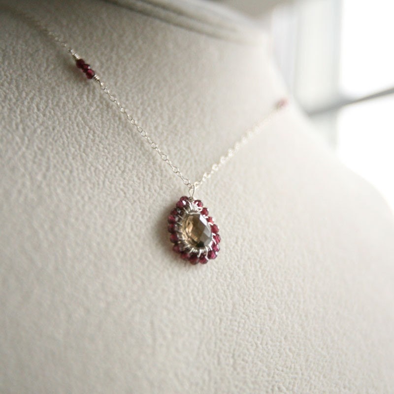 Carmen - Sterling/Ruby/Smoky Quartz Pendant Necklace