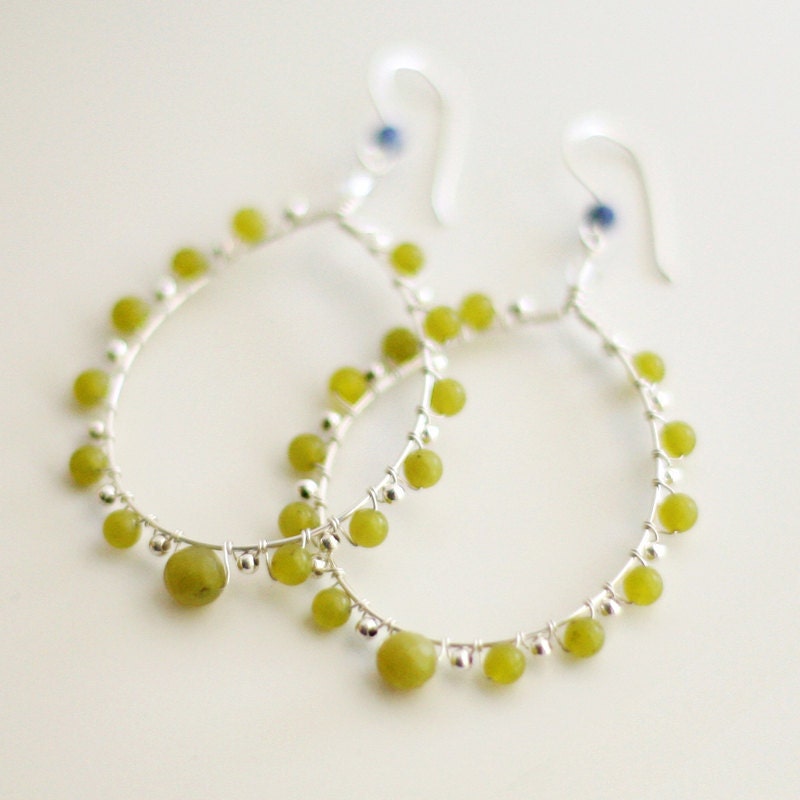 Jayda - Sterling / Olive Jade / Lapis Lazuli- Hoop Earrings