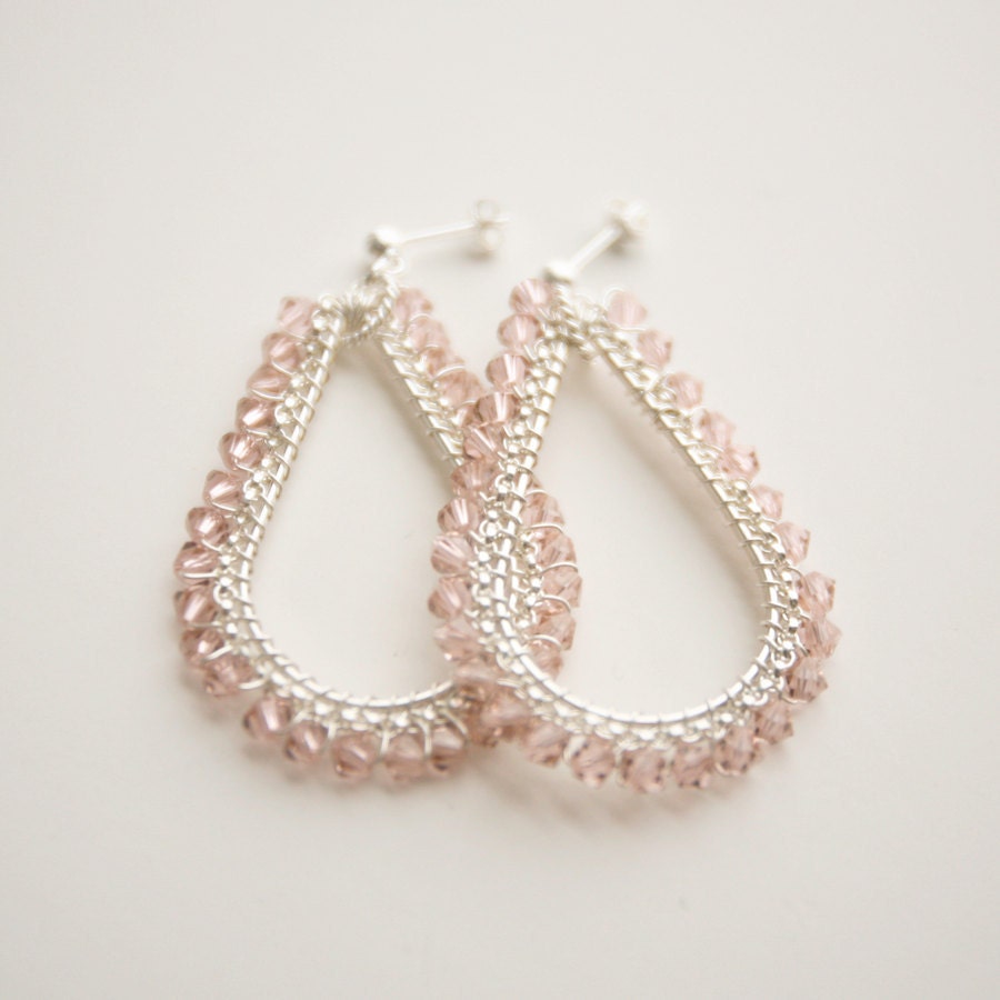 Seraphina - Sterling / Pink Swarovski Crystal Dangle Drop Earrings