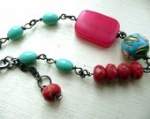 Cloisonne and Pink Jade Gunmetal Bracelet  - The Kimono