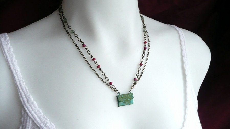 Patina Envelope Locket Layered Necklace - Je t'aime