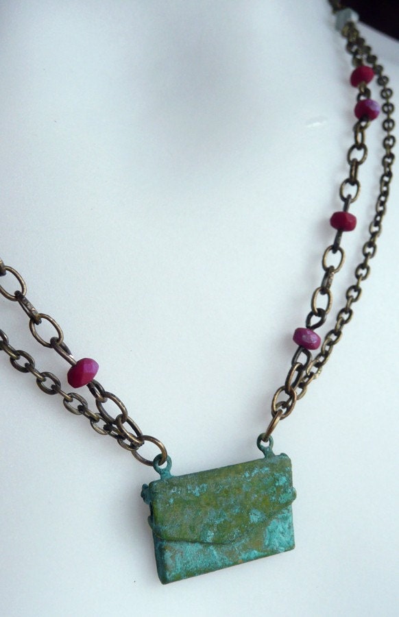Patina Envelope Locket Layered Necklace - Je t'aime