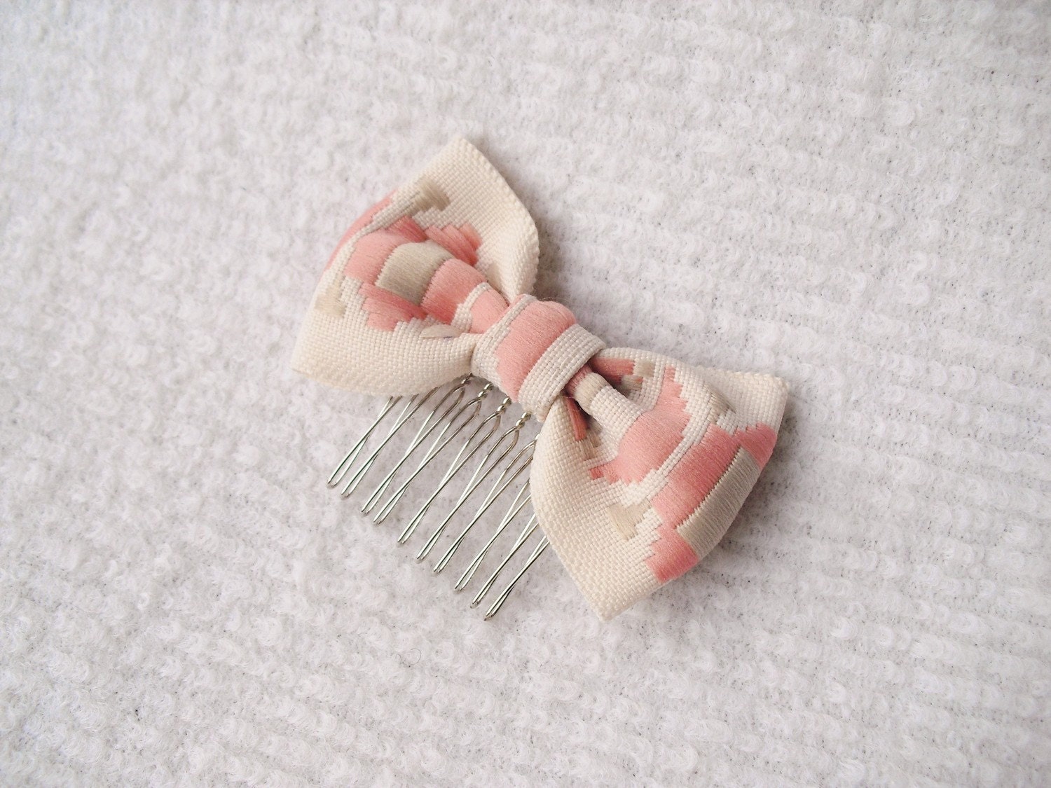 Pink Jacquard Bow Hair Comb/style HARU