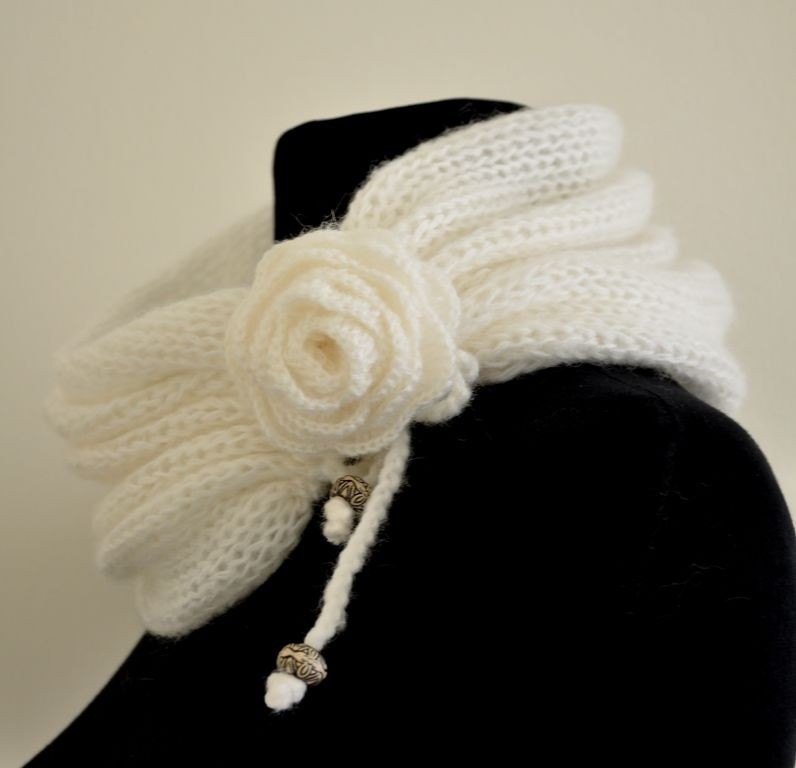 White Cowl Neckwarmer Scarf Chunky Mohair Warm Cozy