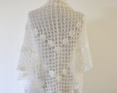 Crochet Scarf Shawl Wedding Shawl Mohair Wrap Shawl Bridal Shawl Ivory Delicate Romantic Chic Elegant