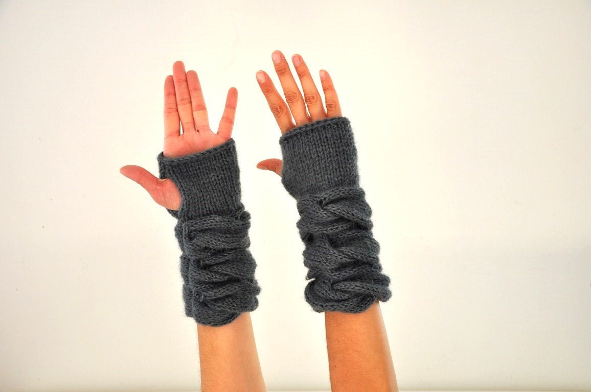 Fingerless Gloves Wrist Warmers Gray Grey Dark Mohair Soft Warm Cozy Autumn Accessories Fall Fashion Chic Elegant Gift under 50