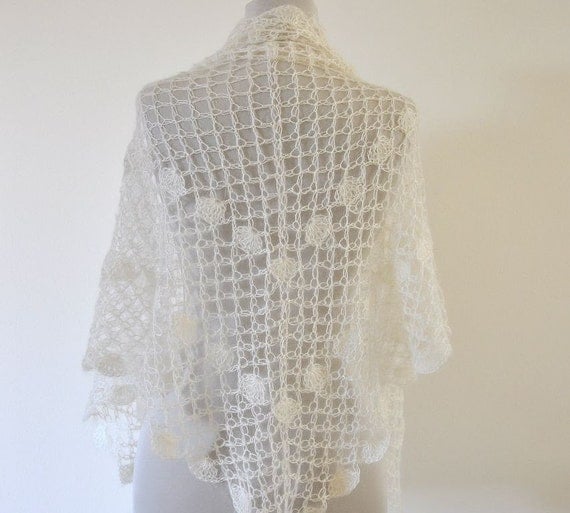 Crochet Scarf Shawl Wedding Shawl Mohair Wrap Shawl Bridal Shawl Ivory Delicate Romantic Chic Elegant