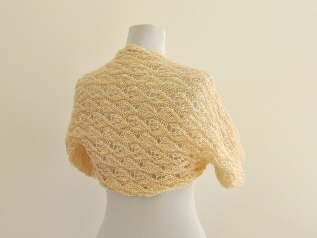 Lace Mohair Bridal Shrug Bolero Delicate Hand Knit Beige Bone Earth Tones Natural MADE TO ORDER