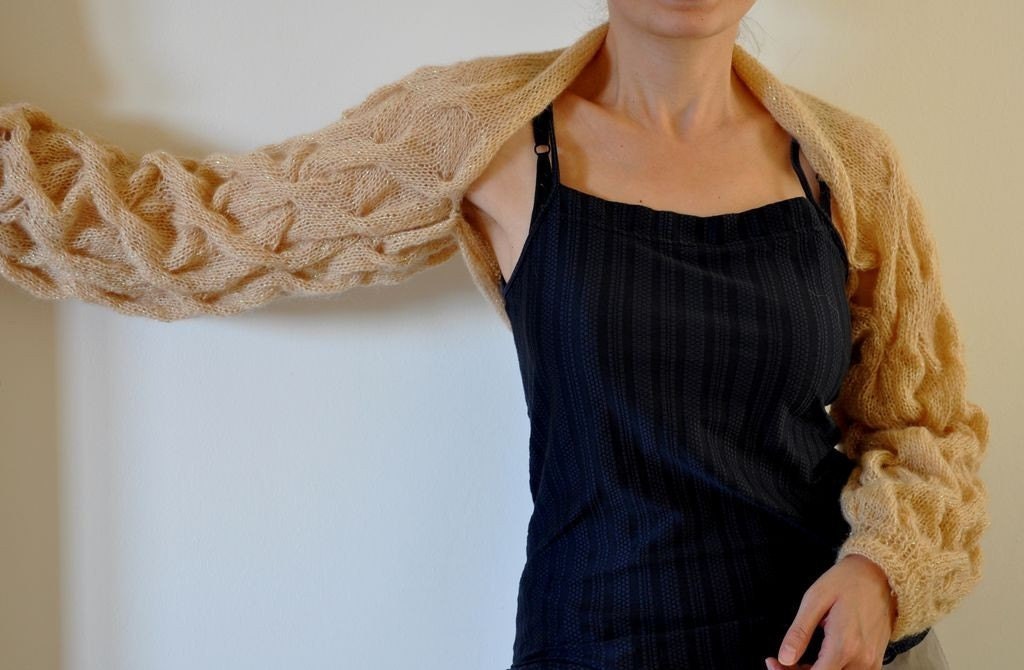 Sweater Cardigan Shrug Bolero Bridal Shrug Long Sleeved Mohair Champagne Brown Amber Honey Romantic Elegant MADE TO ORDER