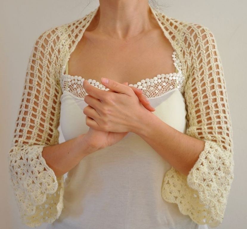 Ivory Shrug Bolero Bridal Shrug Wedding Bolero Lace Mohair with Sequins Brides Bridesmaids MADE TO ORDER