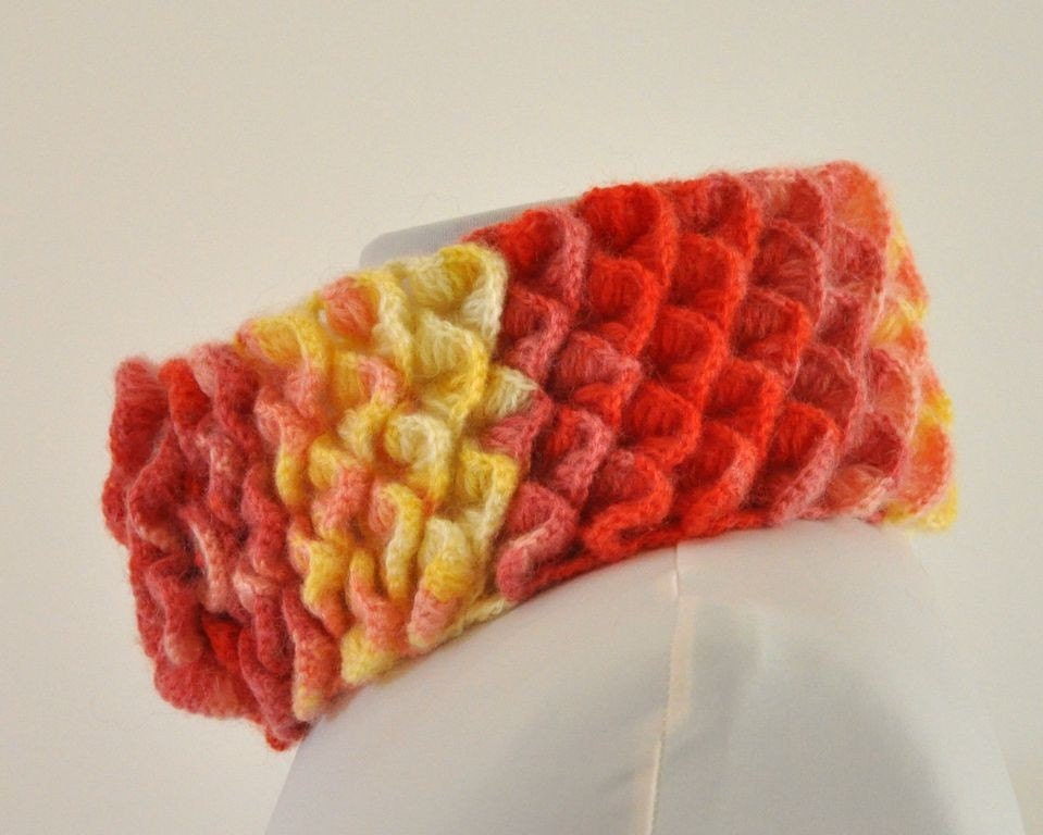 Cowl Neck Scarf Neckwarmer Mohair Unique Warm Orange Peach Yellow White