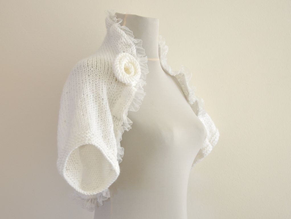 Hand Knit Shrug Bolero Bridal Shrug White Elegant Chic Made to Order