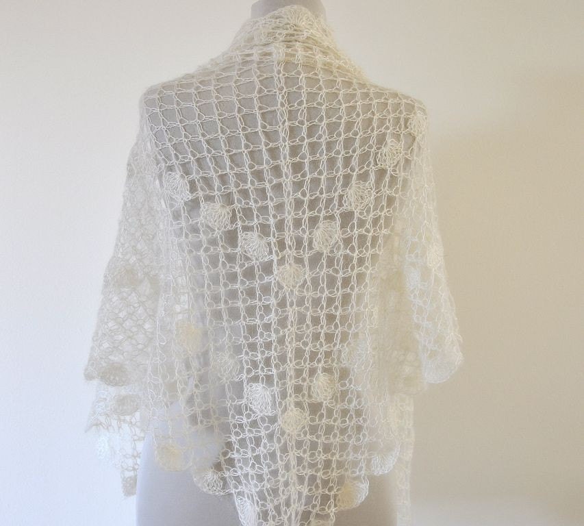 Crochet Scarf Shawl Wedding Shawl Mohair Wrap Shawl Bridal Shawl Ivory Delicate Romantic Chic Elegant