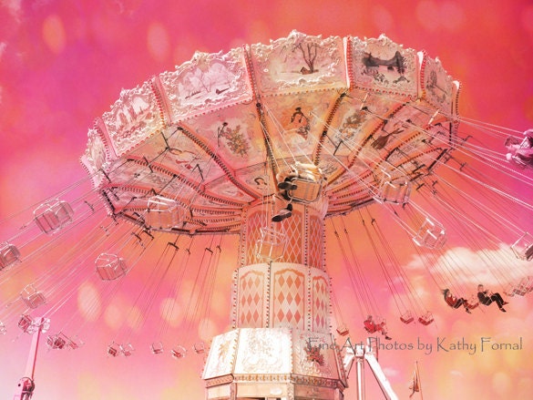 Carnival Ferris Wheel Photos - Surreal Hot Pink Yellow Orange Carnival Baby Nursery Child Decor, Ferris Wheel Photo 8" x 10"