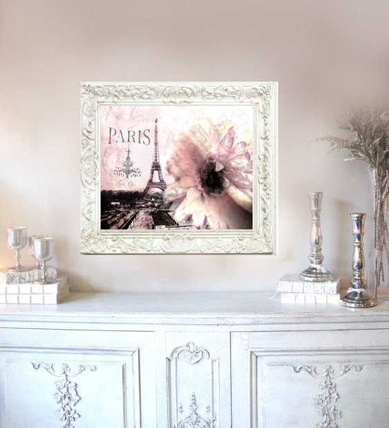 Paris Photography - Dreamy Eiffel Tower Floral Wall Art, Paris Home Decor, Paris Pink Photos, Paris Wall Art Photo 5" x 7"