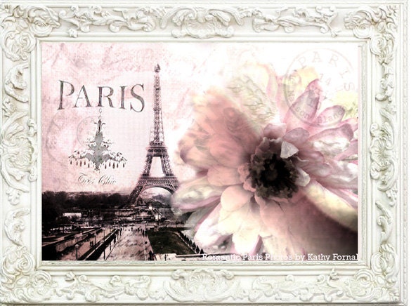 Paris Photography - Dreamy Eiffel Tower Floral Wall Art, Paris Home Decor, Paris Pink Photos, Paris Wall Art Photo 5" x 7"