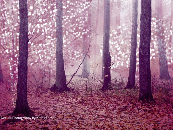 Nature Photography, Surreal Sparkling Trees, Fantasy Nature Forest Trees, Dreamy Pink Fantasy Woodlands, Ethereal Pink Trees 9" x 12"