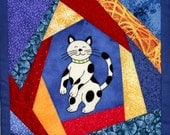 Crazy Patch Cat Mug Rug, Snack Mat or Wall Quilt, OOAK Handmade