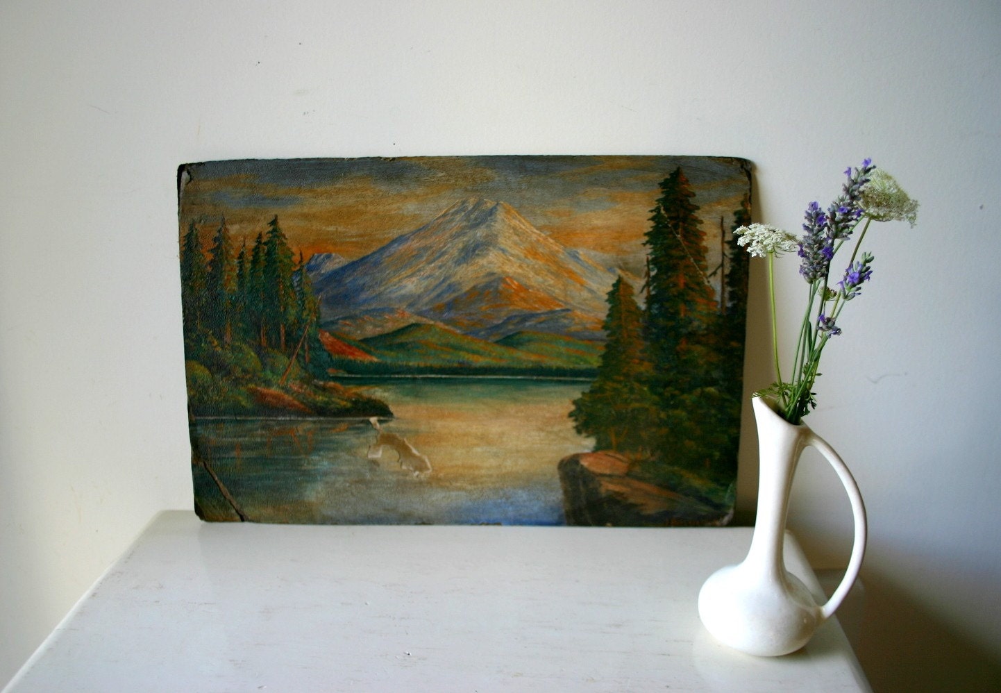 Old Painting Mountain Landscape