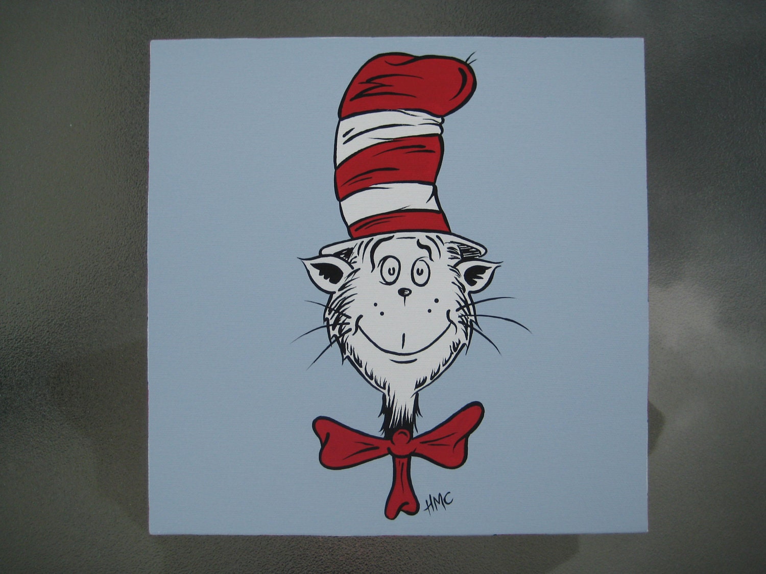 10x10" Dr Seuss Style Cat in the Hat Canvas Painting