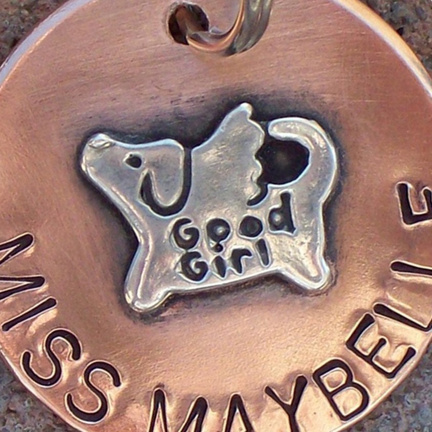 Good Boy or Good Girl Pet ID Tag, Copper and Sterling Silver