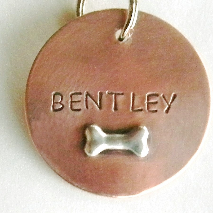 CHEWIE Handmade Dog Tag - in FOUR Sizes -  Copper and Sterling Pet Tag