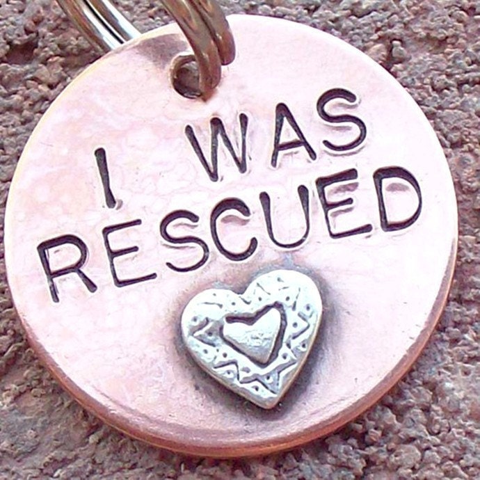 I WAS RESCUED Pet Tag, Copper and Sterling Silver Dog Tag In Three Sizes