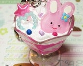 Cute Girly Bunny Deco Sundae Keychain