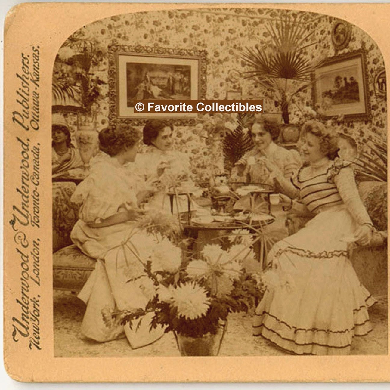 1899 Stereoview Card Victorian Tea Party Gossip 3D Photo Amazing Antique