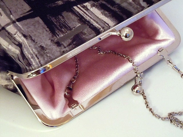 Black Gray White and Pink Clutch Purse Evening Wedding Bag