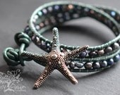 Starfish Beaded Pearl Leather Wrap Bracelet (MTO)
