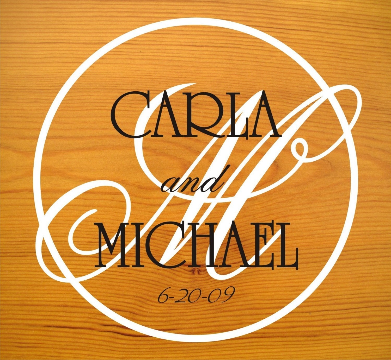 Dance Floor Decal TWO color - XL 46 inch Dance Floor Wedding Couple Monogram Vinyl Decal (W-003b)