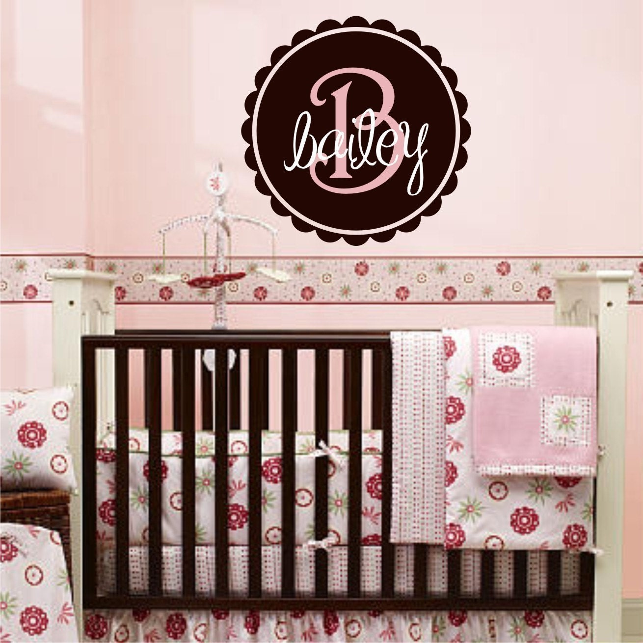 Scalloped Circle Monogram with Name Vinyl Wall Decal