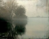 Misty lake, fog, spring, earth tones, neutral, woodland, nature, landscape, rustic, wall art - Morning Reflections 8 x 10